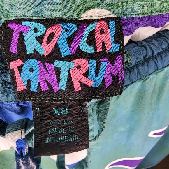 Tropical Tantrum Hawaiian Floral Blue Purple Rayon Pants Size XS - Picture 5 of 6